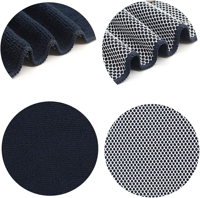 Microfiber Dish Cloths Fast Drying Kitchen Cleaning Cloth Dish Rags Dust Cloths Ultra Absorbent Lint Free Washcloths with Poly Scrub Side 12inch x 12inch 8 Pack (Black)