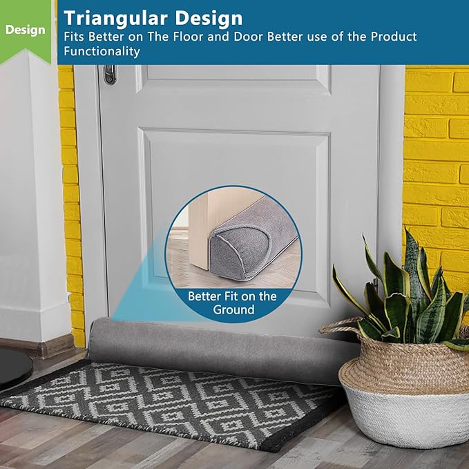 Triangular Under Door Draft Stopper 38 inch Heavy Duty Door Draft Blocker Bottom Door Seal Noise Air Door Guard for Doors and Windows, Gray