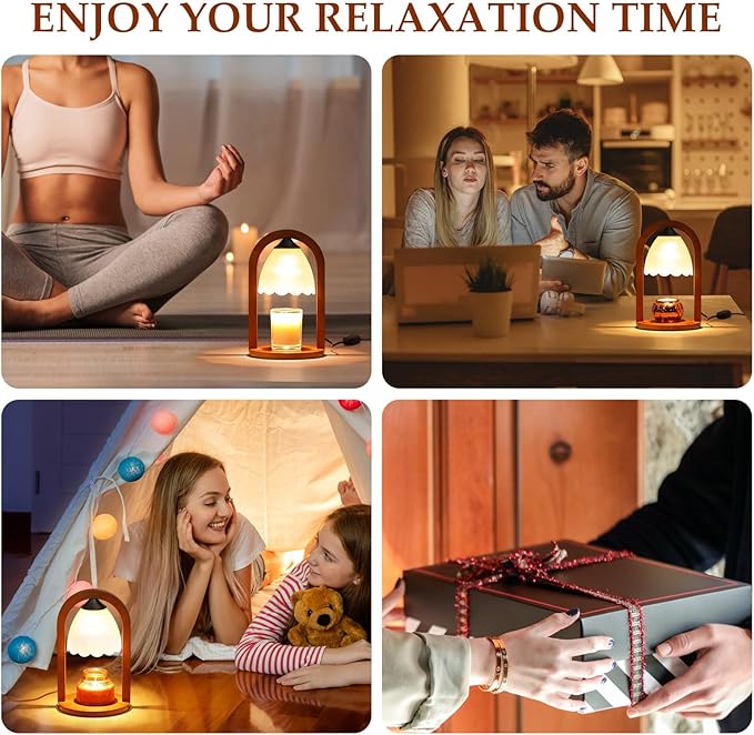 Candle Warmer Lamp with Timer and Dimmer，Electric Candle Lamp Warmer for Jar Candles，Birthday Gifts for mom and Women, Bedroom Home Decor，Melt Warmer for Scented Wax with 3 Bulbs( Retro Wooden Base)