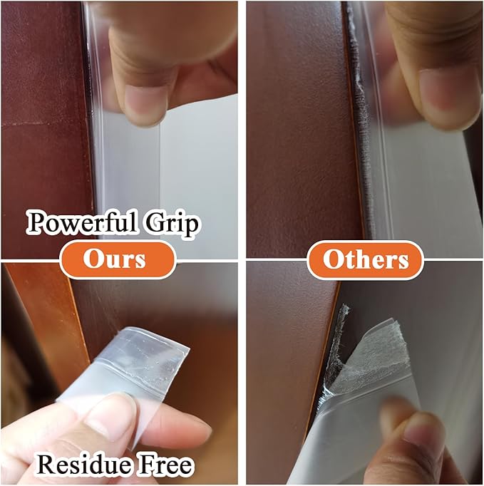 Upgraded 32.8FT Silicone Weather Stripping Door Seal, No Residue Glass Shower Door Seal Strip Under Door Draft Stopper Silicone Sealing Tape for Doors Windows Shower Glass Gap,Transparent,35MM