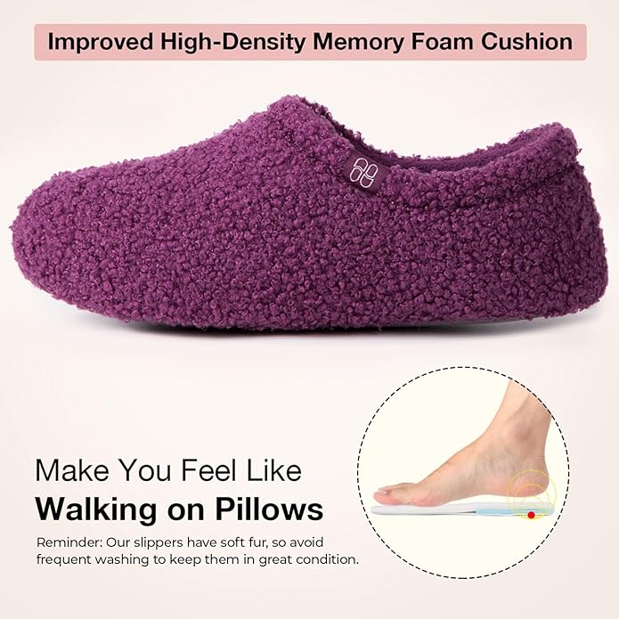 HomeTop Women's Fuzzy Curly Fur Memory Foam Loafer Slippers with Polar Fleece Lining