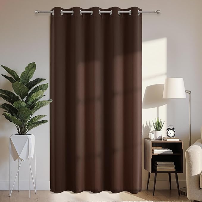 Joydeco Blackout Patio Sliding Door Curtains 108 Inches Long, Grommet Privacy Room Divider Curtains, Extra Wide Thermal Blackout Drapes for Bedroom Living Room (Chocolate, 70Wx108L, 1 Panel)
