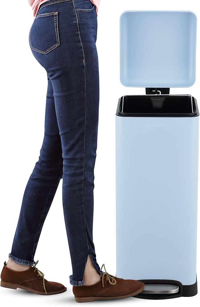 happimess HPM1007I Betty Retro 8-Gallon Step-Open Trash Can, Fingerprint Resistant, Modern, Minimalistic for Home, Kitchen, Laundry Room, Office, Bedroom, Bathroom, Tide Pool Blue