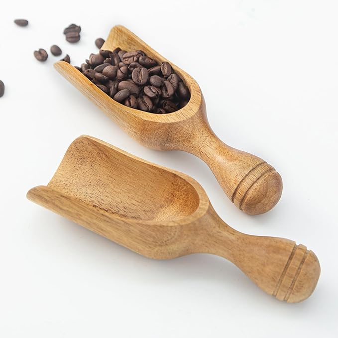 Big Coffee Scoop Shovel, 2pcs Wooden Scoop for Jars, Acacia Large Ground Coffee Scoop 5.9″ Measuring Spoons for Coffee Scoops, Tea, Powder- Multifunctional Kitchen Scoop for Bath Salts,Laundry