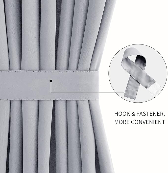 DWCN French Door Curtains – Rod Pocket Thermal Blackout Curtain for Doors with Glass Window, Kitchen and Patio Doors for Privacy, 25 X 40 Inches Long, 1 Curtain Panel with Tieback,Silver Grey
