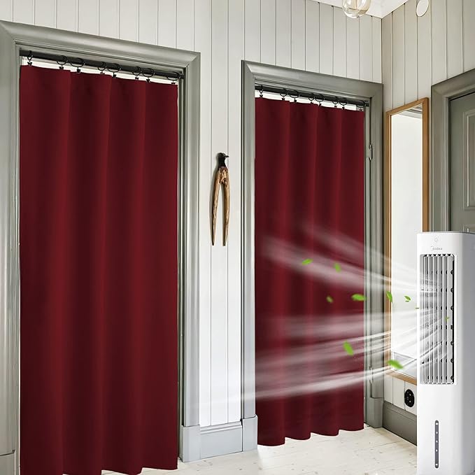RYB HOME Blackout Curtains 84 inches Long 2 Panels Set for Living Room, Thermal Insulating Privacy Curtains & Drapes for Doorway Temporary Door Alternative Accordion Door, W 42 x L 84, Burgundy Red