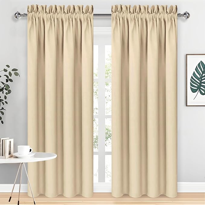 DWCN Blackout Curtains Room Darkening Thermal Insulated Bedroom Curtains Window Curtain Panels, 38 x 84 inches Long, Set of 2 Beige Rod Pocket Drapes