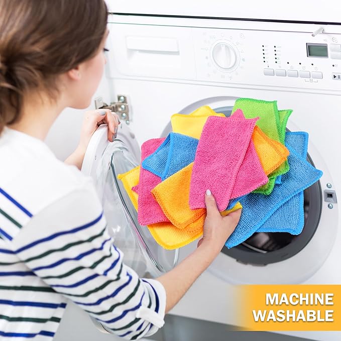 Tanlade Microfiber Cleaning Cloth Cleaning Rags Reasonable Kitchen Towels Microfiber Towels Cars Wash Dry Erase Cloth(6 x 6 Inch,Green/Blue/Yellow/Pink/Orange,50 Pcs)