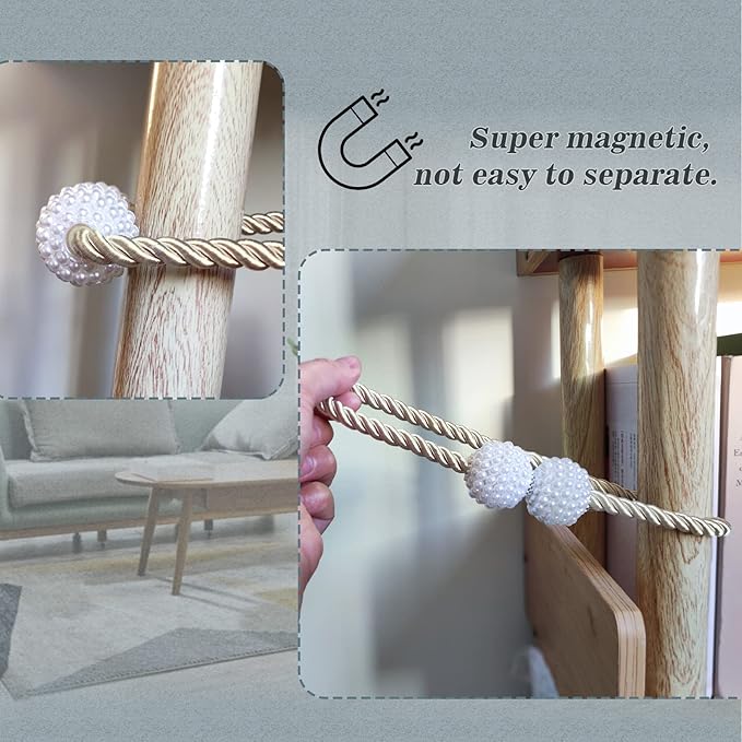 Hion Magnetic Curtain Tiebacks Beige 2pcs, Curtain Tiebacks Buckles Holdbacks Holders Hooks Clip for Home Bedroom Office Decorative Curtain