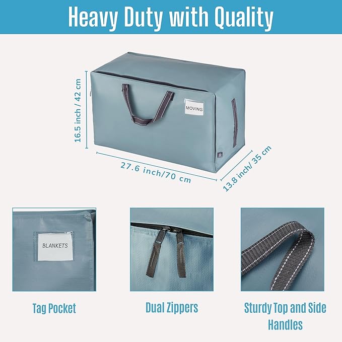 VENO 8 Pack Moving and Storage Bags, Heavy Duty, Alternative to Moving Boxes, Large Packing Totes Supplies for College Dorm Room with Zipper for Clothes, Wide Open Design (Light Blue Matte, 8 Pack)