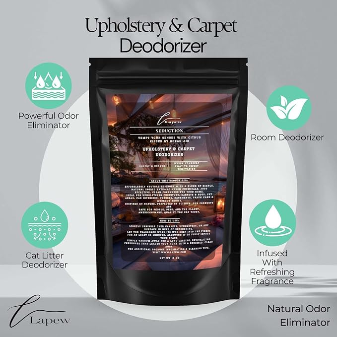 Seduction Carpet Freshener Powder: Powerful Odor Eliminator for Home, Upholstery Deodorizer, Carpet Deodorizer, Pet Urine, Cat Litter Box - Endless Weekend Fragrance