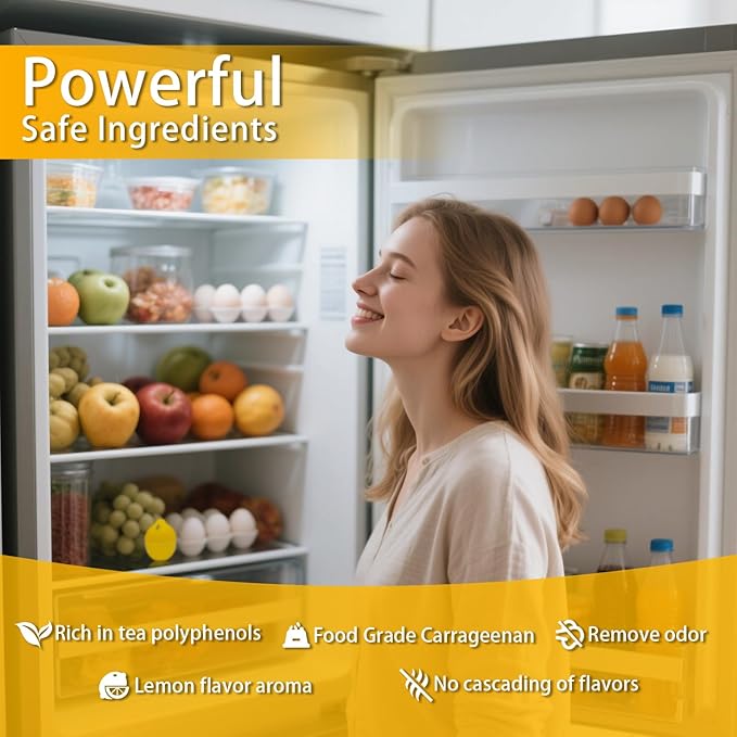 Refrigerator Deodorizer, Fridge Deodorizer More Effective Than Baking Soda, Refrigerator Odor Absorber for Refrigerator Freezer and Freezer Compartments, Natural Gel，(4 Pcs/Lemon Flavor)