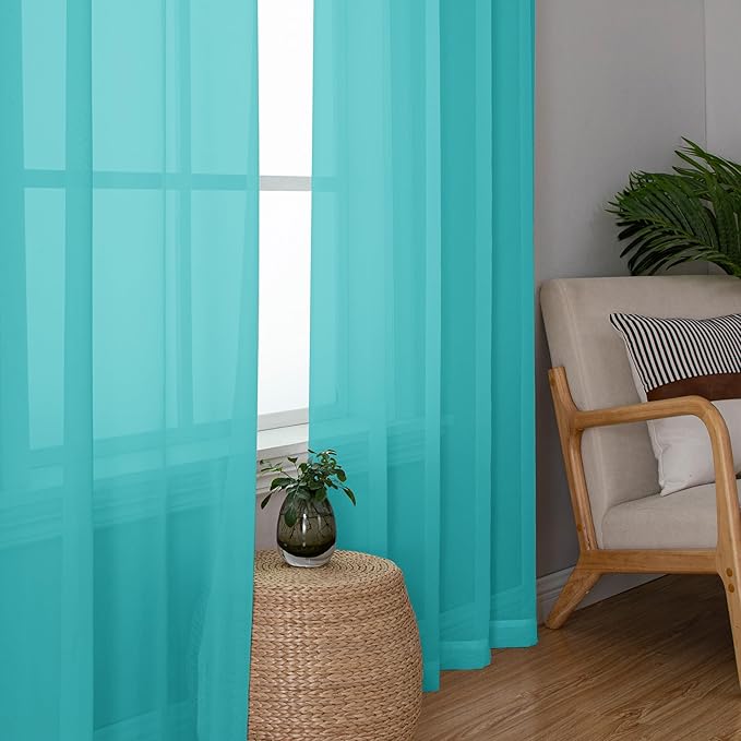 Chyhomenyc Turquoise Sheer Curtains 72 Inch Length 2 Panels, Light Filtering Soft Airy Rod Pocket Voile Window Curtain Drapes for French Door Bedroom Living Room, Each 42Wx72L Inches