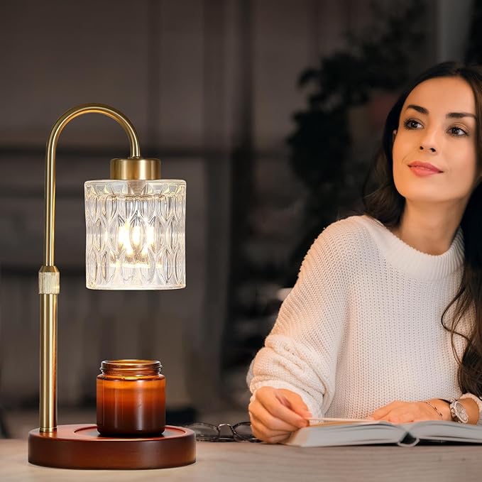 Candle Warmer Lamp with Dimmer and Timer,Home Decor Lamp for Scented Jar,Antique Brass Electric Wax Melt Warmer,Mother's Day/Birthday/Christmas Gifts for Mom/Wife,Adjustable Height,with 2 Bulbs