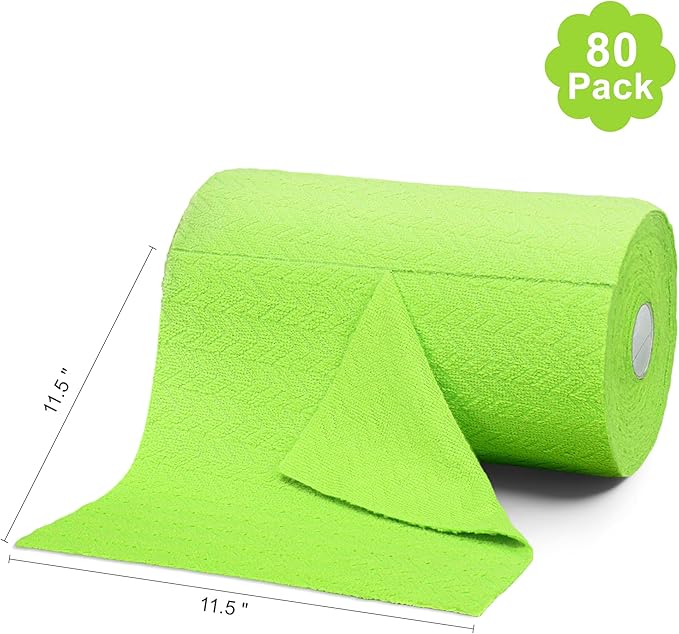 LIVOS Microfiber Cleaning Cloth Roll - 80 Pack, Reusable Paper Towels, Microfiber Towels for Cars, Super Absorbent Lint Free Cleaning Rags for House, Kitchen, Window-Wave Green, 11.5"x11.5"