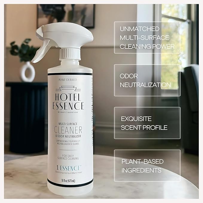 Hotel Essence Cleaner: Plant-Based Multi-Surface Cleaner & Odor Neutralizer, 16 oz, Leather, Cardamom, Lemon, Sandalwood, Cedarwood, Cinnamon, Vetiver, Amber, Musk, Iris, 16 Fl Oz (3)