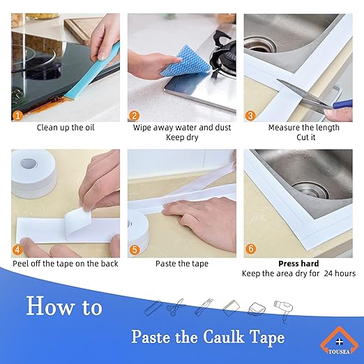 TOUSEA White Caulk Tape for Bathtub Self Adhesive,1.5" x 19.7Ft sealant Caulk Strip Caulking Sealing Tape for Kitchen Countertop,Bathroom,Toilet,and Bathtub Floor Wall Edge Protector