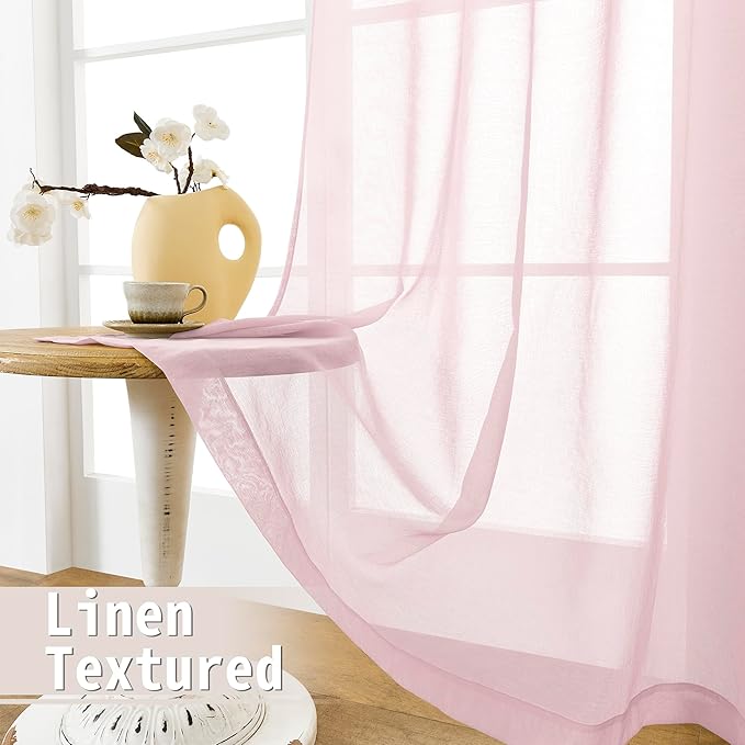 Tollpiz Sheer Door Curtains Closet Linen Textured Curtain Sheers Doorway Light Filtering Voile Patio Glass Door Rod Pocket Curtains French Door, 54 x 80 inches Long, Pink, Set of 1 Panel
