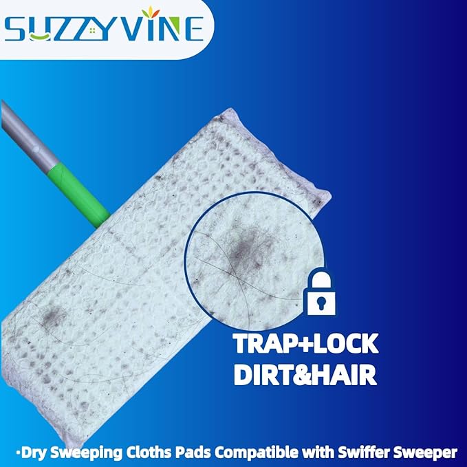 SUZZYVINE Dry Sweeping Cloths Dry Pads Refills 80 Count Dry Mop Refills for Floor Mopping and Cleaning, Dry Sweeping Cloths Dry Floor Cloths, Unscented, 7.87"x11.81" (80 Count)