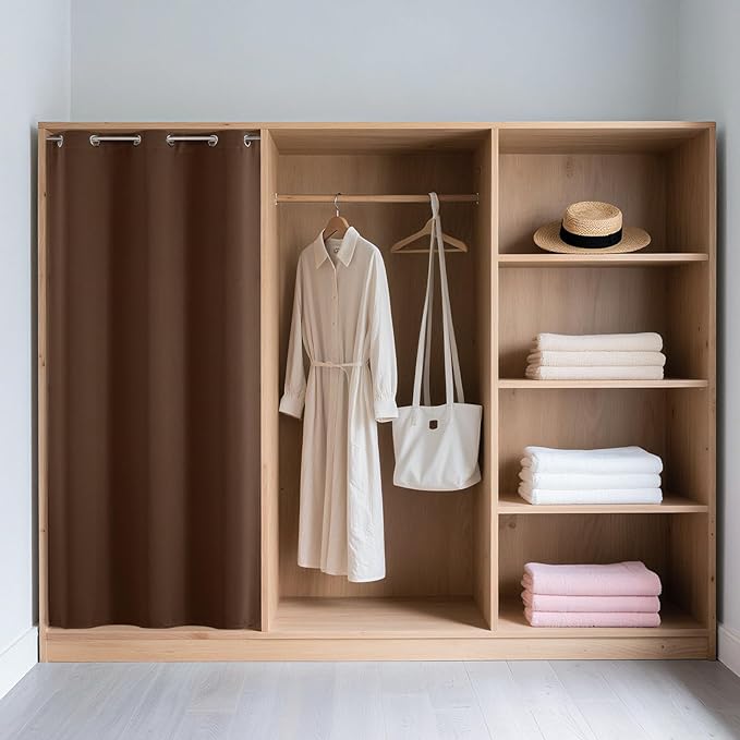 Joydeco Blackout Door Curtain for Doorway Privacy 78 Inches Long, Grommet Closet Curtain for Open Closet, Room Divider for Bedroom Living Room (Brown, 40Wx78L, 1 Panel)