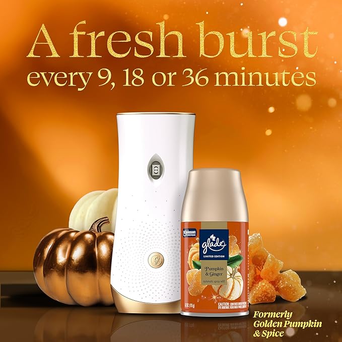 Glade Automatic Spray Refill, Pumpkin & Ginger, Scented Air Freshener for Home and Bathroom, 6.2 Oz, 3 Count