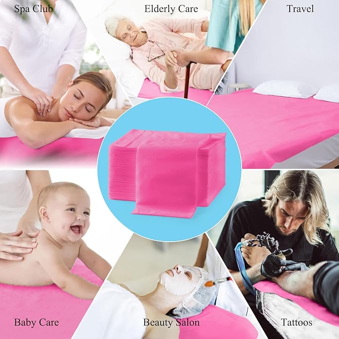 200Pcs Disposable Massage Table Sheets 31.5" x 71" Non-Woven Fabric Bed Covers for Ultimate Hygiene and Comfort in Massage, Tattoo, and Spa Treatments, Breathable and Durable Sheets(Pink)