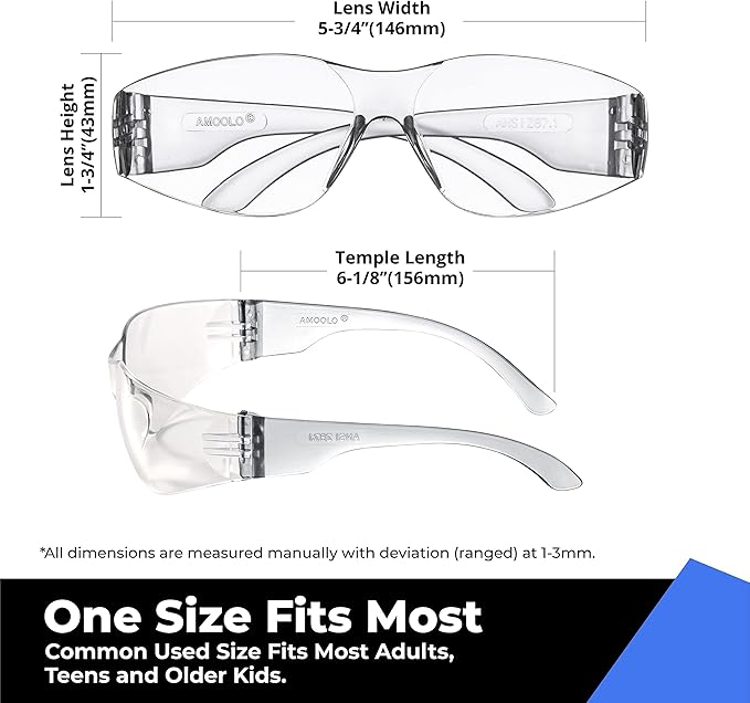 amoolo Clear Safety Glasses Bulk of 24, Protective Eyewear for Men Women, ANSI Z87.1 Impact Resistant Eye Protection for Work, Lab, Construction