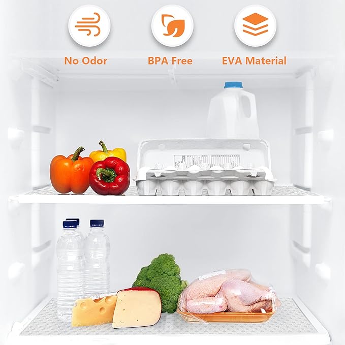 Shelf Liners for Kitchen Cabinets Refrigerator Liners Waterproof & Oil-Proof Kitchen Cupboard Liner Non-Slip Drawer Mats EVA Material Non Adhesive Fridge Liner for Shelves -Clear 17.5 x 393.7 Inches