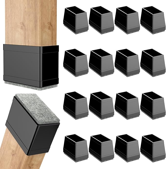 Rectangle Chair Leg Protectors for Hardwood Floors,16 PCS Silicone Covers to Protect Wood Tile Floors Felt Pads Furniture Leg Caps Reduce Noise. Easy to Move.(Black,2 x 4 Inch,Rectangular)