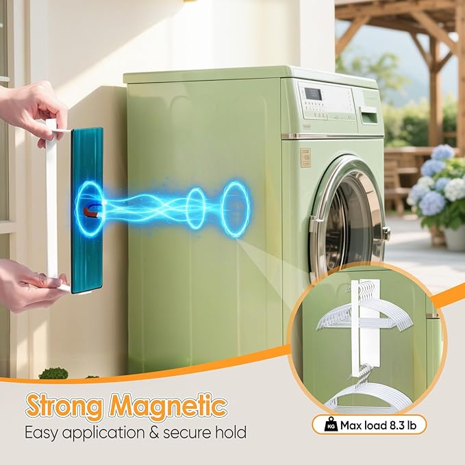 Magnetic Hanger Organizer, Strong Magnetic Hanger Holder for Washing Machine Dryer, Laundry Room Organization Space Saving Hanger Storage Rack Stacker, White
