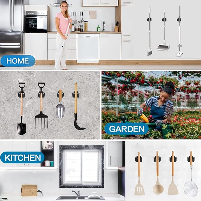 3PCS Broom and Mop Holder, Heavy Duty Garden Tool Organizer Rack Rake and Shovel Handle, Stainless Steel Mop Hanger. Wall Mounted Utility Rack with Screws, Silver.