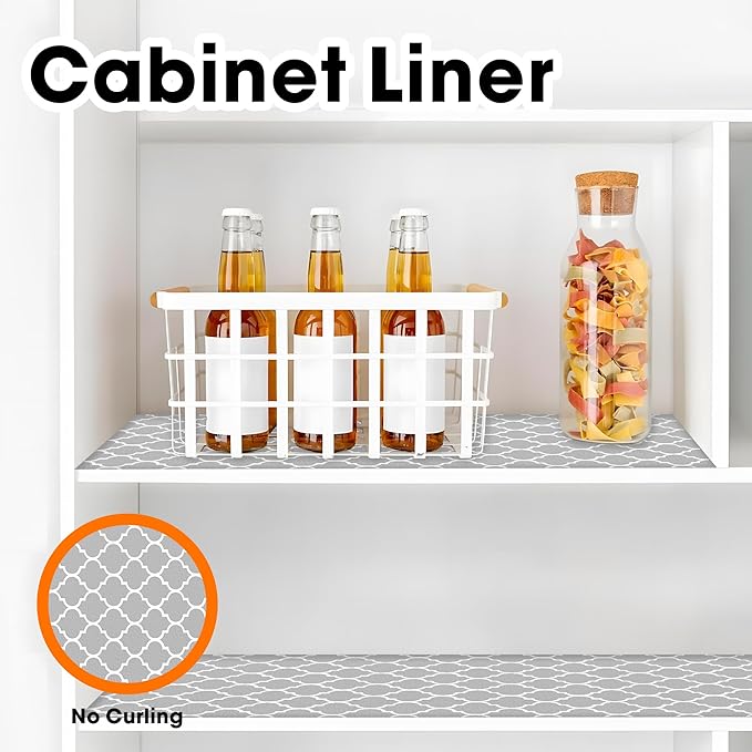 Drawer and Shelf Liner for Kitchen Cabinets Non-Adhesive Cabinet Liners for Shelves Strong Grip Non Slip Waterproof Cupboard Liner for Dresser Refrigerator, Bathroom, Flower,17.5IN X 10FT