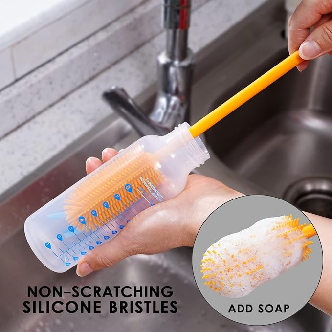 Silicone Bottle Brush, Water Bottle Cleaner Brush with Long Handle, Perfect for Cleaning Narrow Neck Containers, Vacuum Sports Bottle, Tumblers, Flask, Glassware (1 Pack, Teal)