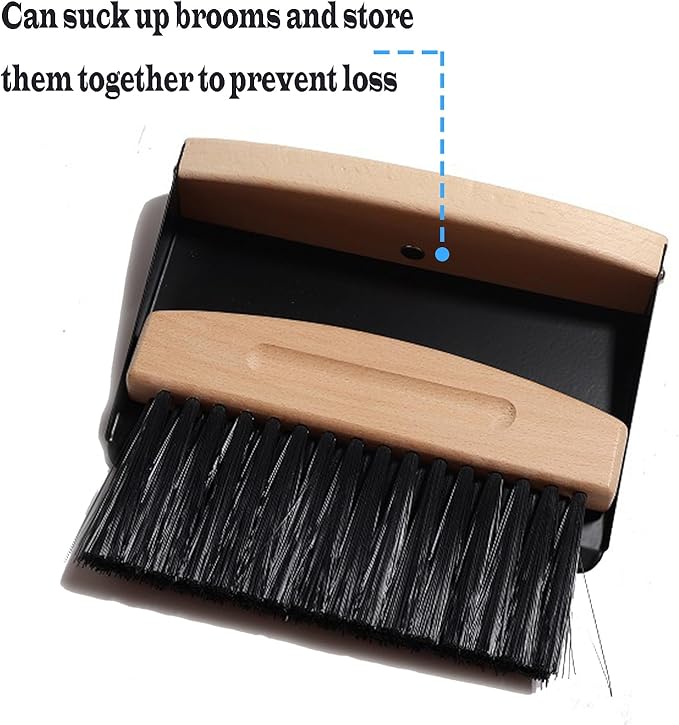 Mini Broom and Dustpan Set Small Metal Dustpan and Brush Set Hand Whisk Broom for Home Office Desktop Sofa Pet Care Household Cleaning (PET bristles, Black)