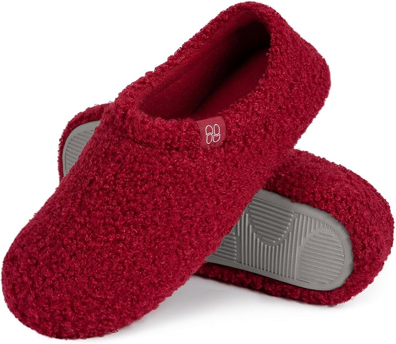 HomeTop Women's Fuzzy Curly Fur Memory Foam Loafer Slippers with Polar Fleece Lining
