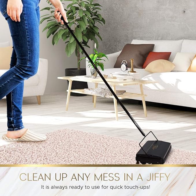 Fuller Brush 17034 Electrostatic Carpet & Floor Sweeper - 9" Cleaning Path - Lightweight - Ideal for Crumby Messes - Works On Carpets & Hard Floor Surfaces - Mettalic Silver