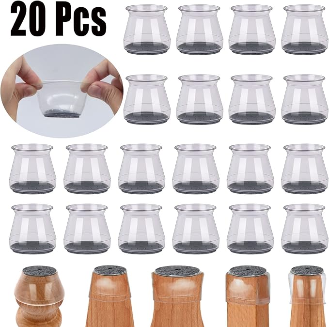 BUMACO Chair Leg Floor Protectors Chair Leg Protectors for Hardwood Floors Silicone Pads Covers to Protect Floors Clear-20 Pcs Universal S (15/16" to 1-5/16")
