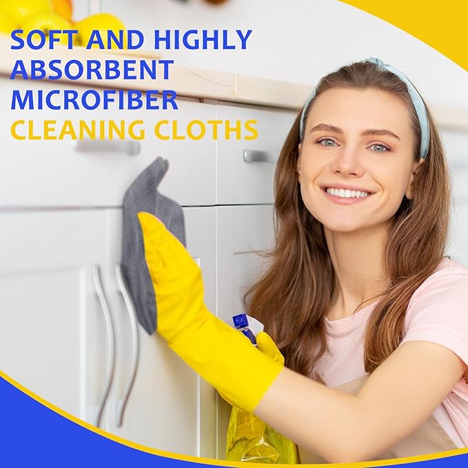 Nuenen Microfiber Cleaning Cloths for Cars 16 x 16 Inch Ultra Absorbent Car Towels Drying Reusable Cleaning Supplies House Kitchen Window Microfiber Towel(Blue, Gray, Yellow,60 Pcs)