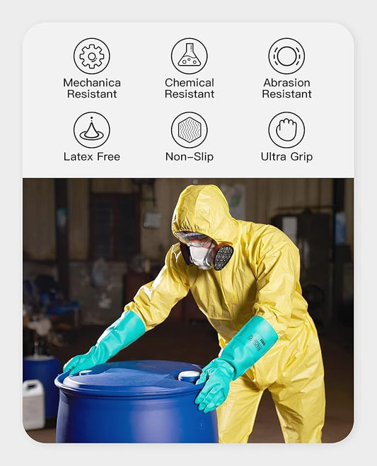 PACIFIC PPE 2 Pairs Chemical Resistant Nitrile Gloves, Resist Household Acid, Alkali, Solvent and Oil, 28 mil, 18", X-Large