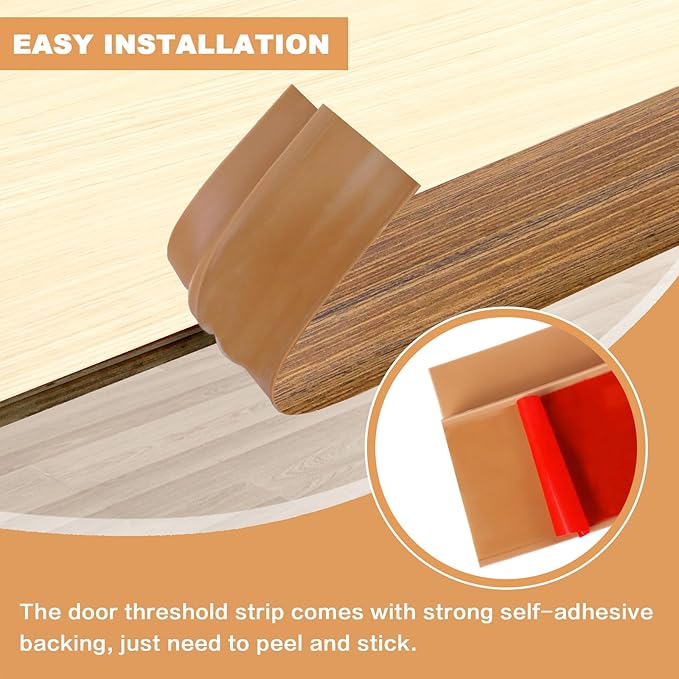 Vinyl Door Threshold Flooring Transition Strip Self Adhesive Carpet Edging Strip for Laminate Doorway Edge Threshold from 1/5" to 2/5" (Light Brown Wood Grain, 6.6 Ft)
