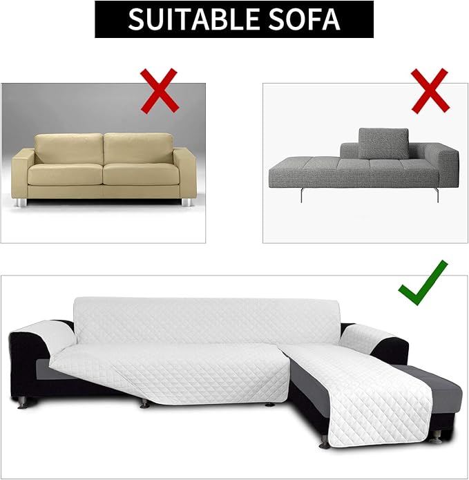Easy-Going L Shape Sofa Slipcover - Sectional Couch Cover with Chaise - Reversible Sofa Cover for Pets & Kids (Large, White/White)