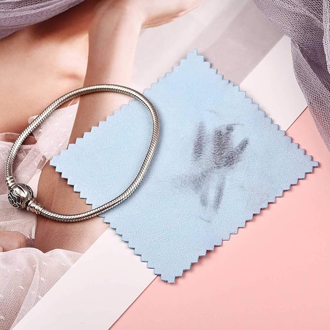 SEVENWELL 50pcs Jewelry Cleaning Cloth Blue Polishing Cloth for Sterling Silver Gold Platinum Small Silver Polish 8 x 8 cm