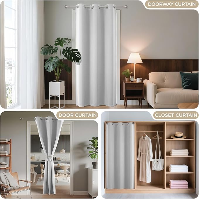 Joydeco Blackout Door Curtain for Doorway Privacy 108 Inches Long, Grommet Closet Curtain for Open Closet, Room Divider for Bedroom Living Room (Greyish White 52Wx108L, 1 Panel)