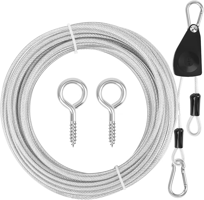 20FT/ 40FT Retractable Travel Clothesline, Adjustable Outdoor Clothesline Drying Clothes Line Laundry for Travel Camping, with Ratchet Pulley/ 2 Screws/ 2 Buckles (Black+Silver, 236, Inches)