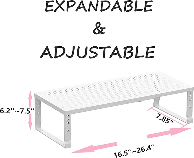 Metal Stackable Expandable Storage Shelf - Multi-Functional Home Storage Shelf, Suitable for Kitchen, Cabinet，Bathroom, Office, Garage, etc.（1PACK/White/Medium