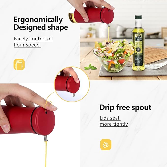Aelga Red Oil And Vinegar Dispenser Set - 2 Pack Oil Dispenser Bottle for Kitchen with No-Drip- Red Kitchen Decor and Accessories for Home Restaurants Weddings