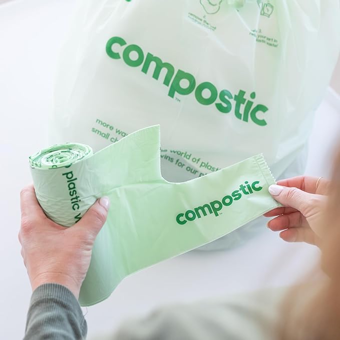Compostic Home Compostable Trash Bags, 13 Gallon Tall Kitchen Rubbish Bags (23” x 29”), Extra Strong & Quickly Breaks Down, 100 Count