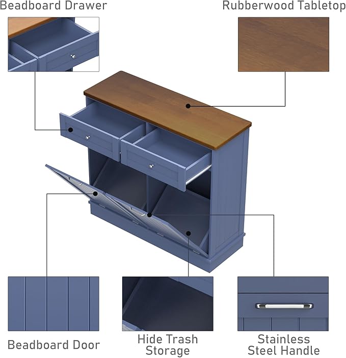 Betterhood Tilt Out Trash Cabinet 10 Gallon Wooden Free Standing Laundry Sorter Cabine,Recycling Cabine with Hideaway Drawer,Tilt Out Trash Cabinet Can Bin Kitchen