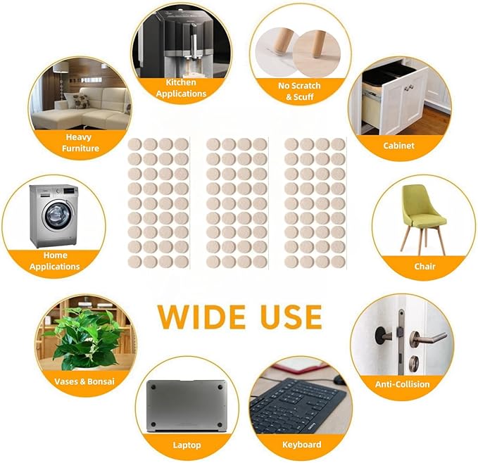 Furnigear Felt Furniture Pads for Hardwood Floors - Self Adhesive Chair Felt Pad, Floor Protector for Furniture Feet, Furniture Sliders Moving Furniture Smoothly, Anti Scratch 108 Pcs 5/8" Round Beige