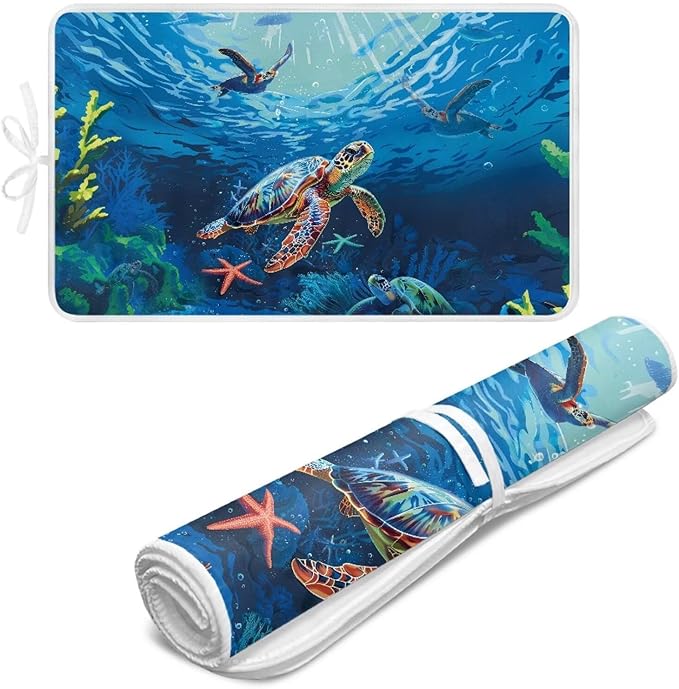 Ironing Mat Portable Iron Pad Magnetic Cover and Padding for Top of Washer, Dryer, Tabletop, Countertop,Travel Small Size Ocean Sea Turtle Ironing Pads 32 x 16 Inch